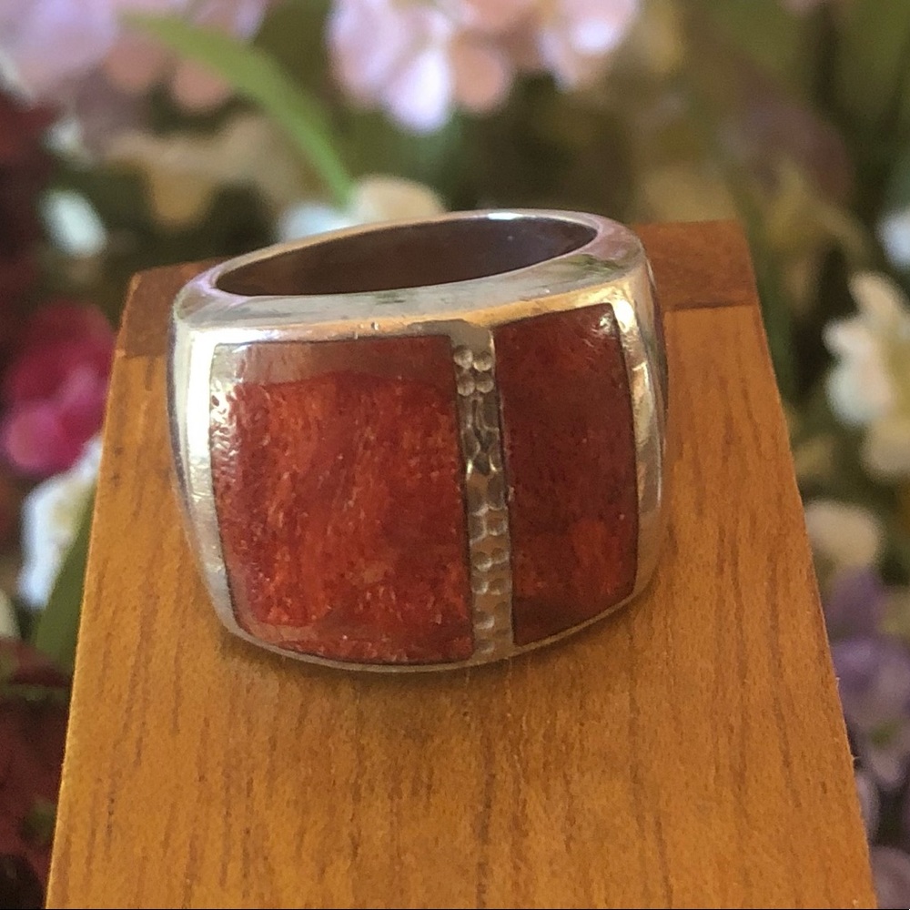 Vintage Silpada Sterling Silver Red Sponge Coral Ring - Picture 5 of 7